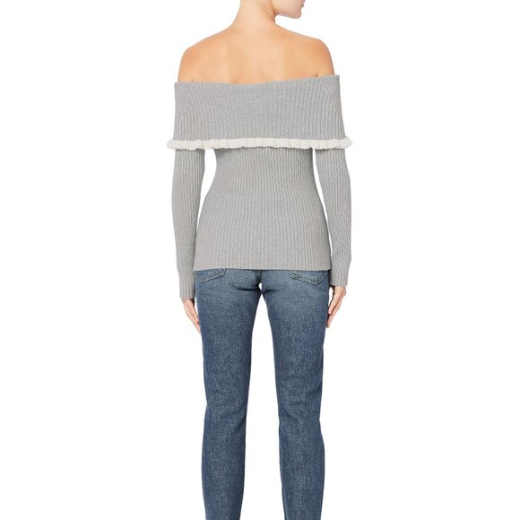 Intermix Gray Raylynn Ruffle Off Cold Shoulder Cocktail Sweater Top Pullover - Picture 4 of 12